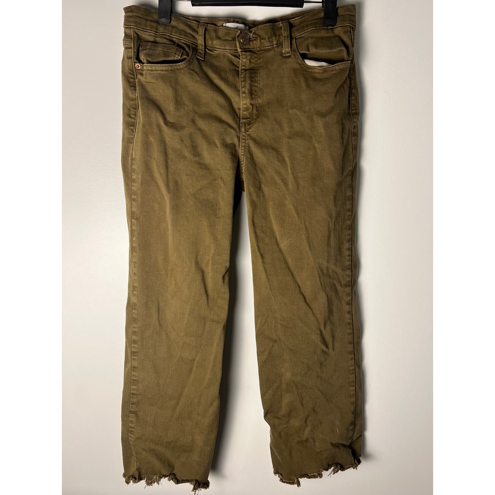 Sneak Peek Straight Leg Pants Wm 11/30 Olive Green Raw Hem High Rise 2397 Y2K